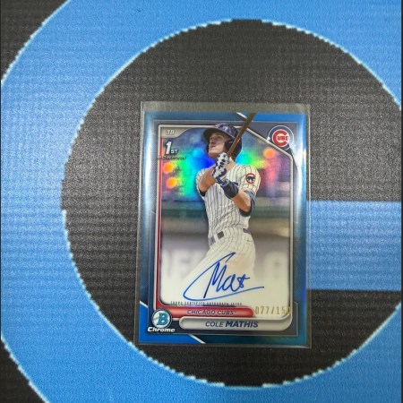 2024 BOWMAN CHROME DRAFT COLE MATHIS 1ST AUTO BLUE REFRACTOR /150 Chicago Cubs