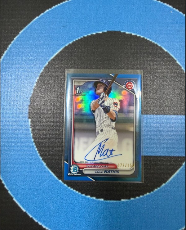 2024 BOWMAN CHROME DRAFT COLE MATHIS 1ST AUTO BLUE REFRACTOR /150 Chicago Cubs