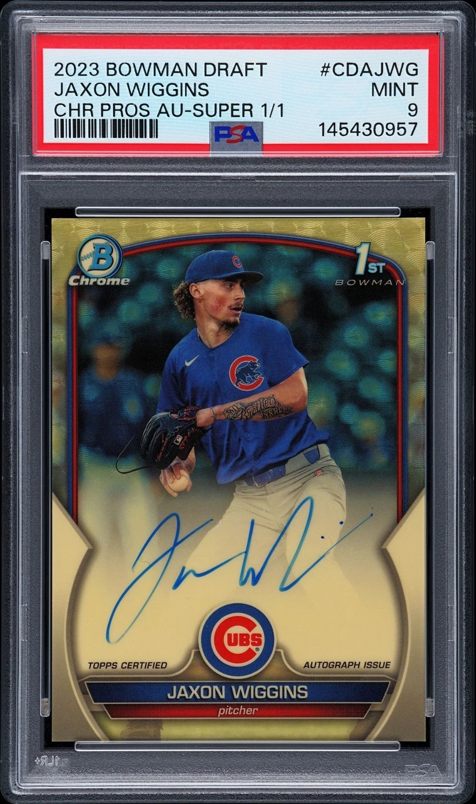2023 Bowman Draft Jaxon Wiggins 1st Auto Complete Rainbow PSA 8, 9 and 10 Full Set - Image 2