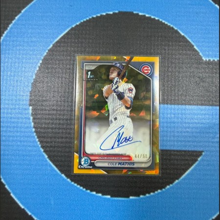 2024 Bowman Draft Sapphire Cole Mathis 1st Auto Gold Refractor /50 Chicago Cubs