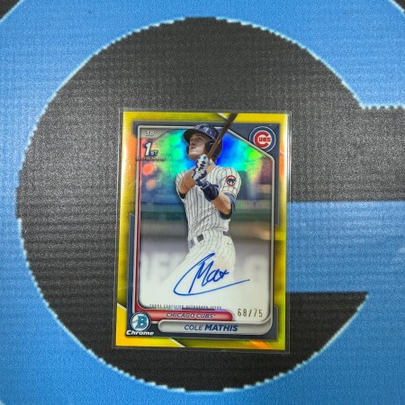 2024 Bowman Chrome Draft Cole Mathis 1st Auto Yellow Refractor /75 Chicago Cubs